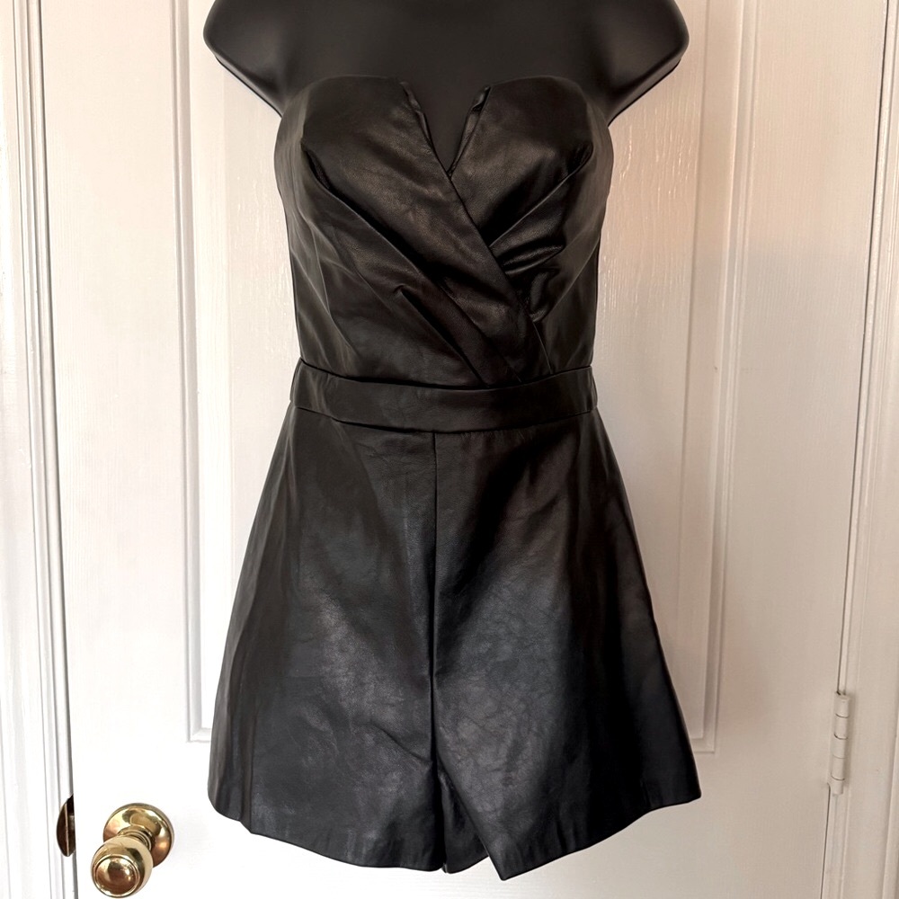 “PETAL + PUP” Mikaela Vegan Leather Strapless Romper - Picture 2 of 15